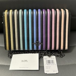 RARE! Coach Callie Foldover Chain Clutch Crossbody - Ombré Rainbow